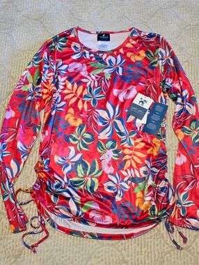 Ladies UPF 50+ Floral Long-Sleeve Swim Top Caribbean Joe